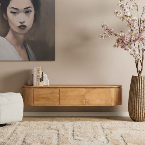 Evi Zwevend Tv meubel Naturel Mangohout 160cm