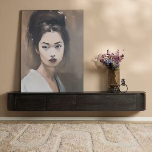 Evi Zwevend Tv meubel Zwart Mangohout 200cm