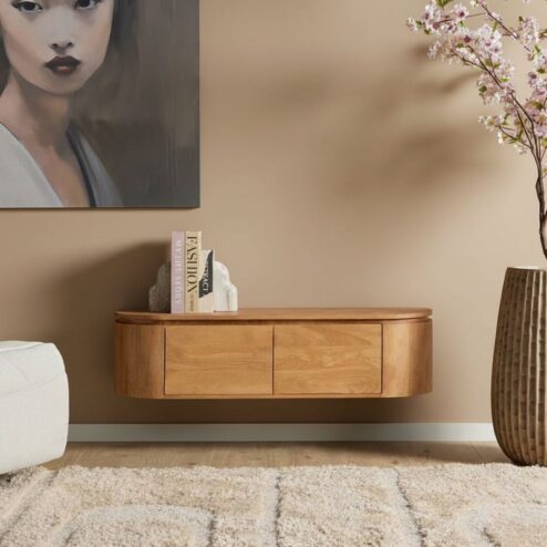 Evi Zwevend Tv meubel Naturel Mangohout 120cm