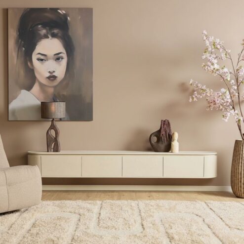 Evi Zwevend Tv meubel Zand Mangohout 240cm