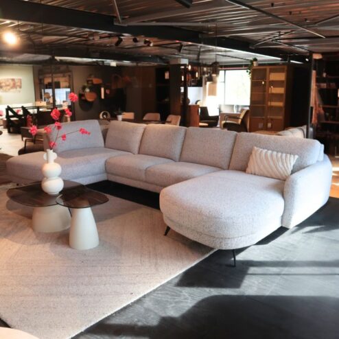 Bank Soof in U opstelling (Longchair arm links+2-zits zonder armen+Divan arm rechts Stof/kleur poppy-06-salt and pepper)