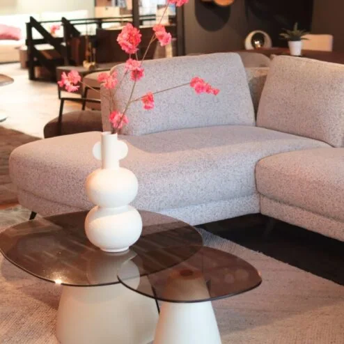 Bank Soof in U opstelling (Longchair arm links+2-zits zonder armen+Divan arm rechts Stof/kleur poppy-06-salt and pepper)