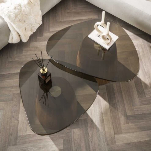 Dominick Salontafel set van 2 driehoekig Brons glas