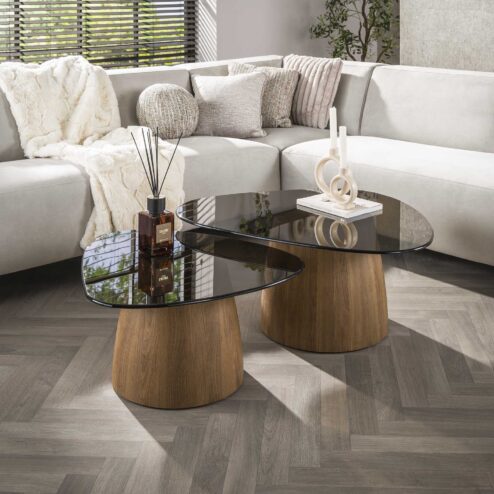 Dominick Salontafel set van 2 driehoekig Brons glas