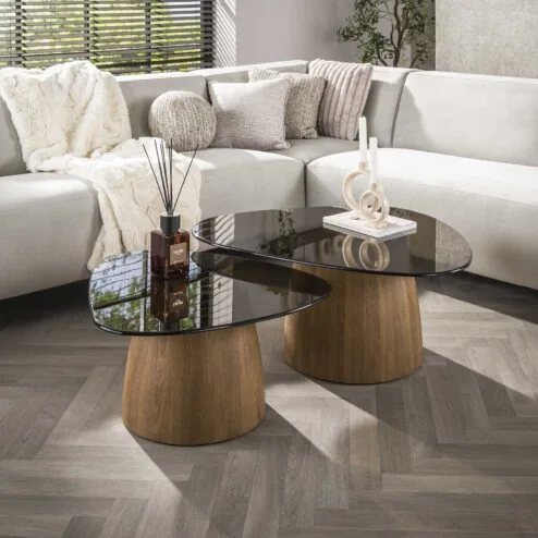Dominick Salontafel set van 2 driehoekig Brons glas