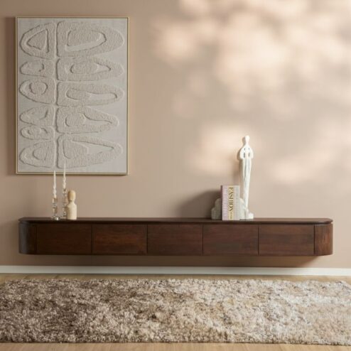 Evi Zwevend Tv meubel Walnoot Mangohout 280cm