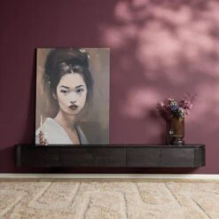 Evi Zwevend Tv meubel Zwart Mangohout 280cm