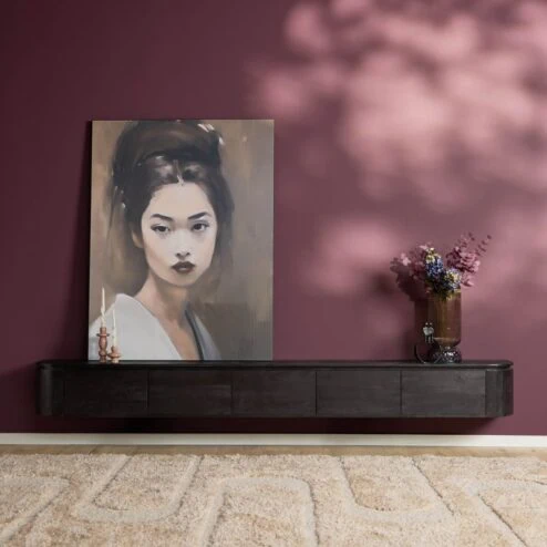 Evi Zwevend Tv meubel Zwart Mangohout 280cm