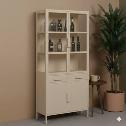 Figue vitrinekast industrieel taupe zijkant glas 90cm