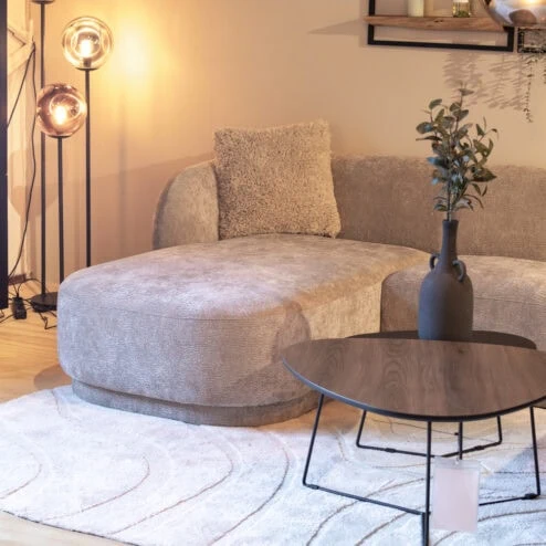 Bank Ziva (Divan rond links+2-zits zonder armen+Longchair rond rechts)