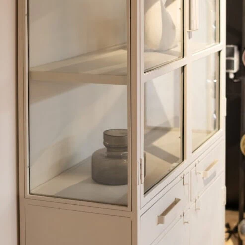 Figue vitrinekast industrieel taupe zijkant glas 90cm