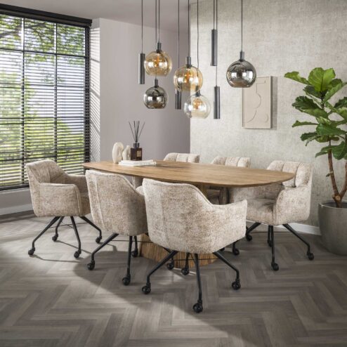 Kelly Eetkamerstoel met wieltjes Alura zand