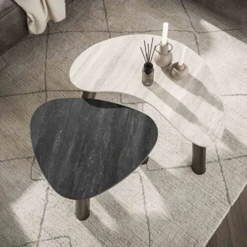 Lex Salontafel set van 2 organisch keramiek travertin