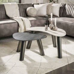 Lex Salontafel set van 2 organisch keramiek travertin