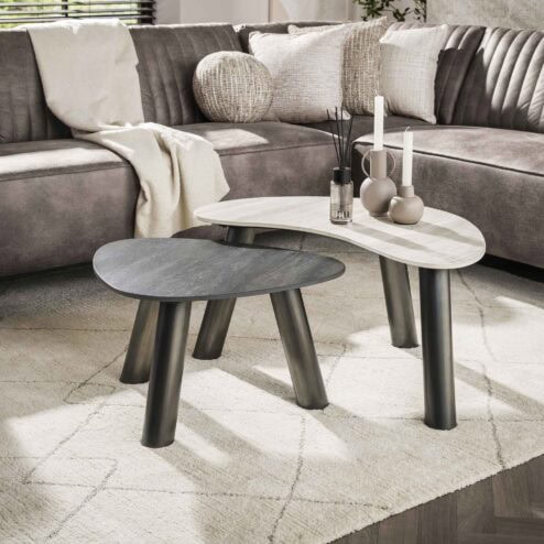 Lex Salontafel set van 2 organisch keramiek travertin