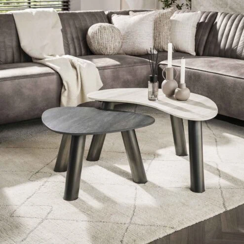 Lex Salontafel set van 2 organisch keramiek travertin