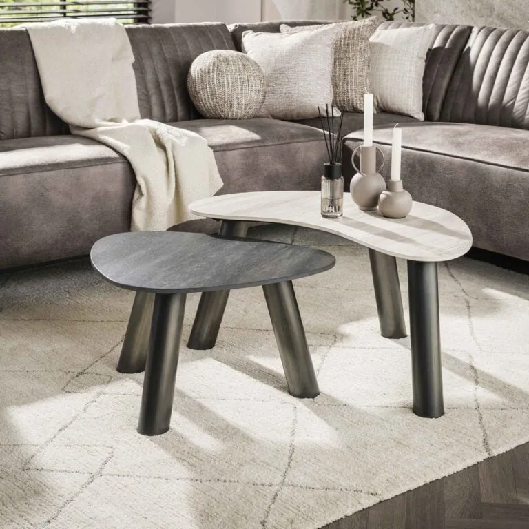 Lex Salontafel set van 2 organisch keramiek travertin