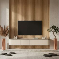 Evi Zwevend Tv meubel Zand Mangohout 200cm