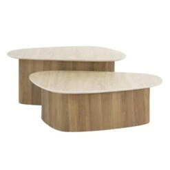 Strato Salontafel set van 2 driehoekig Keramiek travertin