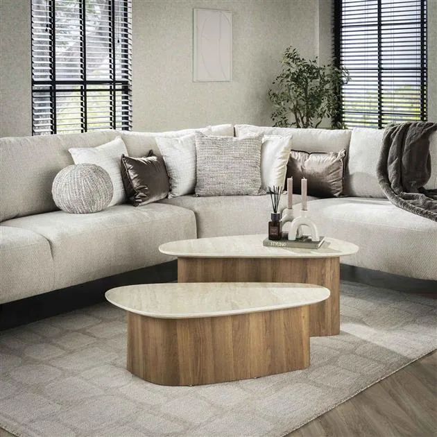 Strato Salontafel set van 2 driehoekig Keramiek travertin