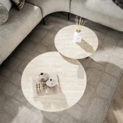 Strato Salontafel set van 2 rond smalle poten Keramiek travertin