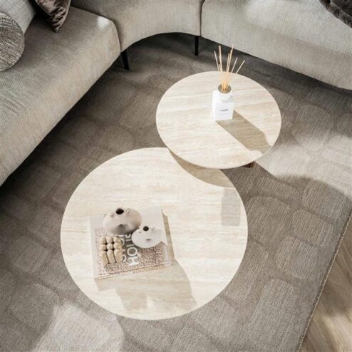 Strato Salontafel set van 2 rond smalle poten Keramiek travertin