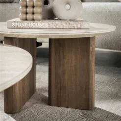 Strato Salontafel set van 2 rond smalle poten Keramiek travertin