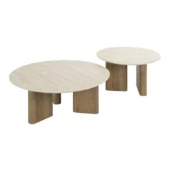 Strato Salontafel set van 2 rond smalle poten Keramiek travertin