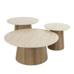 Strato Salontafel set van 3 rond blok poten Keramiek travertin