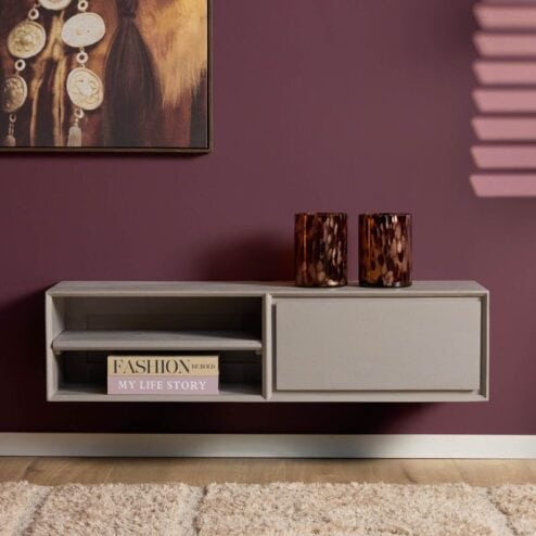 Tony Zwevend Tv meubel Taupe Mangohout 120 cm