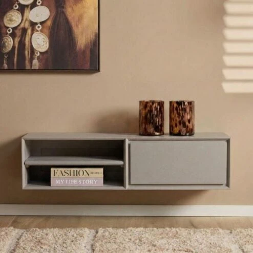 Tony Zwevend Tv meubel Taupe Mangohout 120 cm