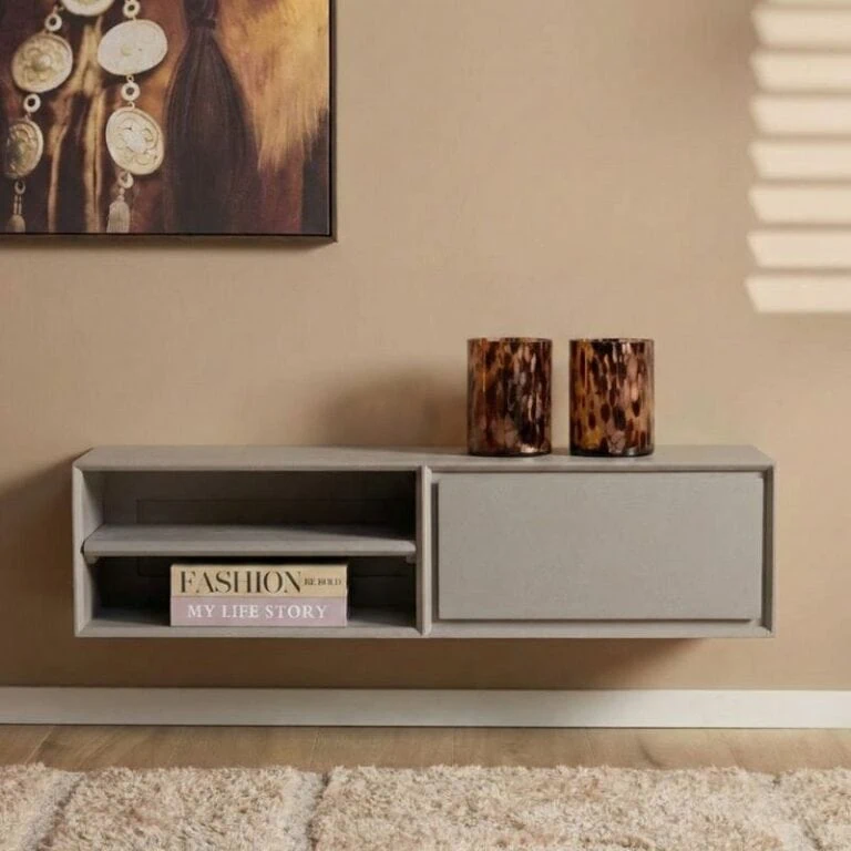 Tony Zwevend Tv meubel Taupe Mangohout 120 cm (10)