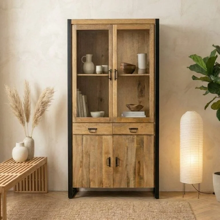 Britt vitrinekast industrieel mangohout hoog 115cmx200cm