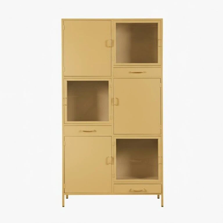 Figue vitrinekast oker 3 lade 6 deur 120cm