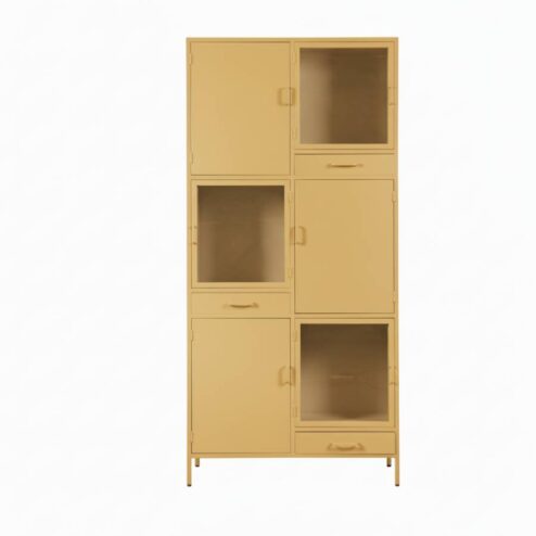 Figue vitrinekast oker 3 lade 6 deur 90cm