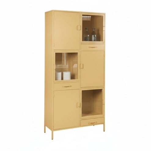 Figue vitrinekast oker 3 lade 6 deur 90cm