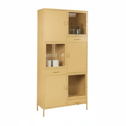 Figue vitrinekast oker 3 lade 6 deur 90cm