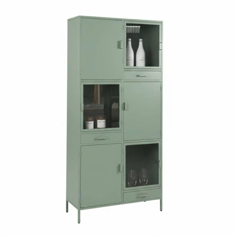 Figue vitrinekast olijfgroen 3 lade 6 deur 90cm