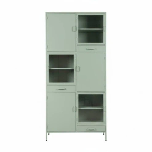 Figue vitrinekast olijfgroen 3 lade 6 deur 90cm