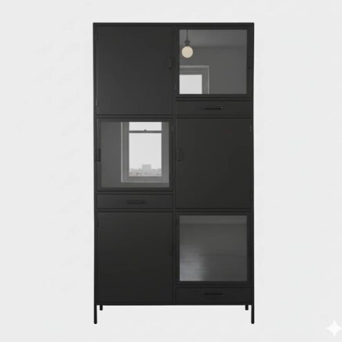 Figue vitrinekast zwart 3 lade 6 deur 120cm