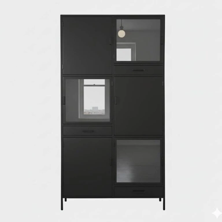 Figue vitrinekast zwart 3 lade 6 deur 120cm