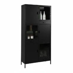 Figue vitrinekast zwart 3 lade 6 deur 90cm