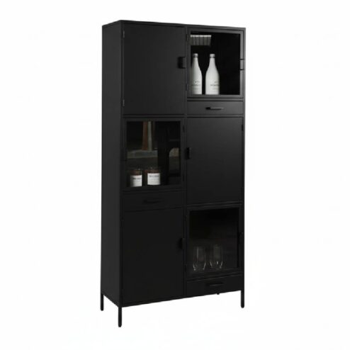 Figue vitrinekast zwart 3 lade 6 deur 90cm