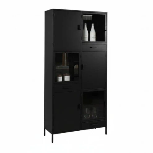 Figue vitrinekast zwart 3 lade 6 deur 90cm