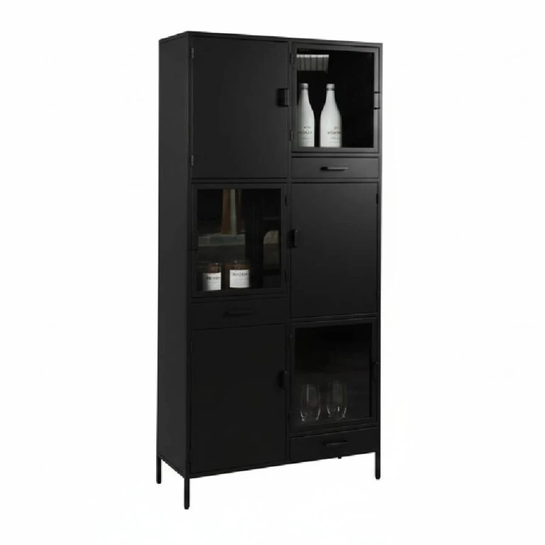 Figue vitrinekast zwart 3 lade 6 deur 90cm