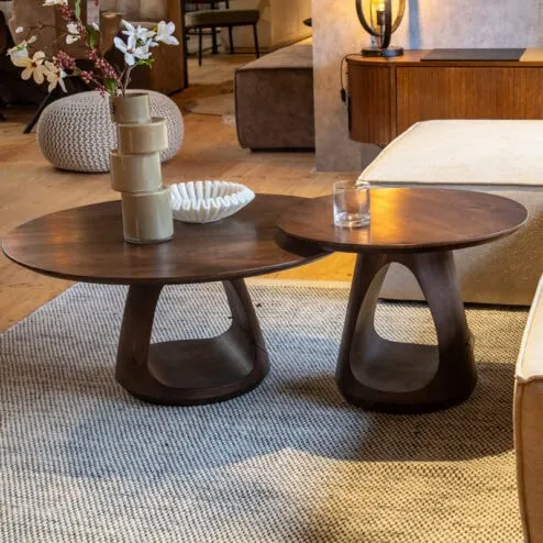 Mike Salontafel set van 2 large & small Walnoot