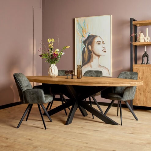 Senna eettafel industrieel ovaal mangohout WARME KLEUR 210cm (retourdeal 86&87)