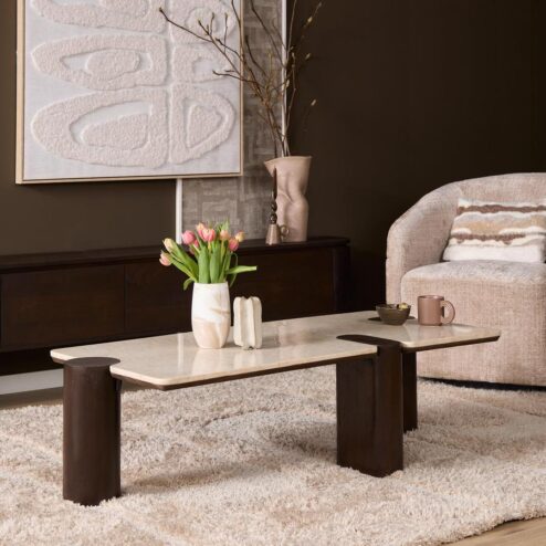 Elodie Salontafel Creme Marmer 128 cm