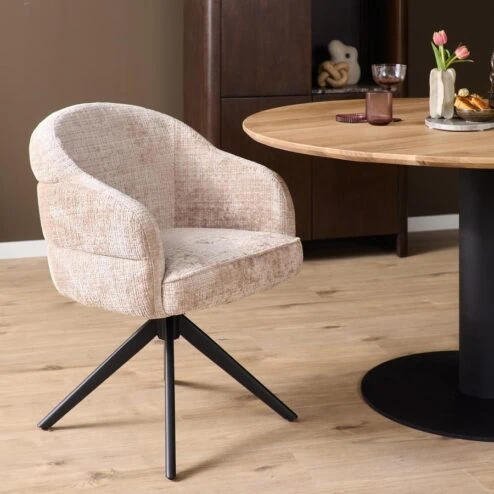 Tessa Eetkamerstoel Beige met Zwarte poot