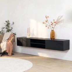 Sigge Zwevend Tv meubel zwart 200cm